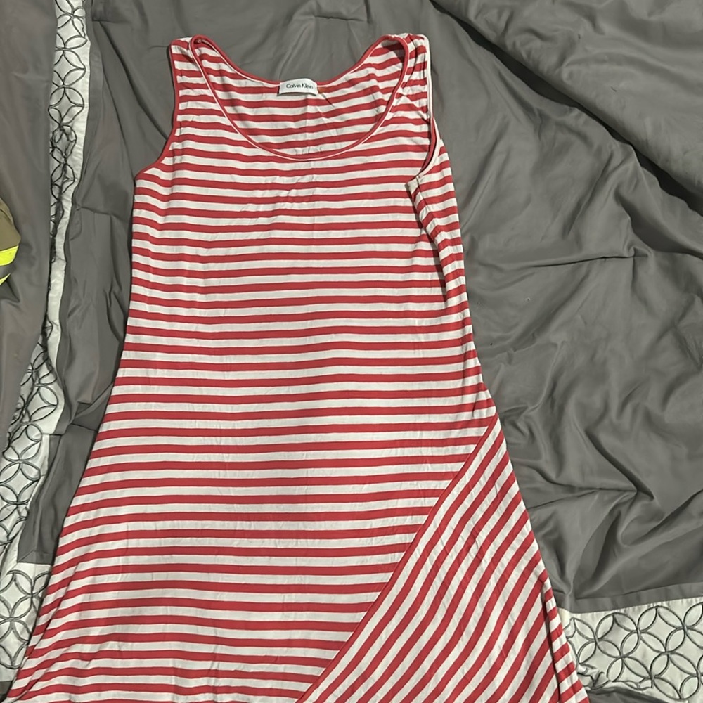 Coral and white striped casual dress